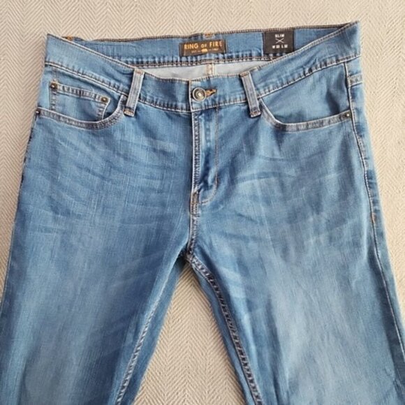 Ring of Fire Jeans Men's Size W33 L32 Straight Leg Slim Fit Med Wash Stretch - Picture 9 of 16